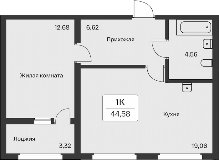 1-комнатная квартира 44.58 м², 8/11 эт., ЖК «Расцветай в Янино»